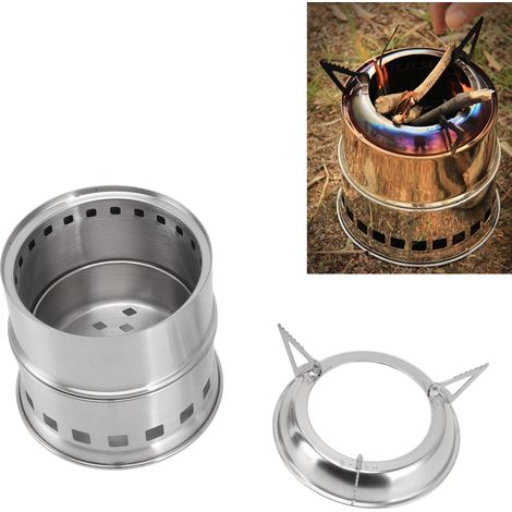 Poêle à bois extérieur, gril de pique-nique, barbecue en acier inoxydable, poêle à bois/charbon de bois/charbon/alcool solide, poêle de chauffage, poêle à bois rond. (1/5)