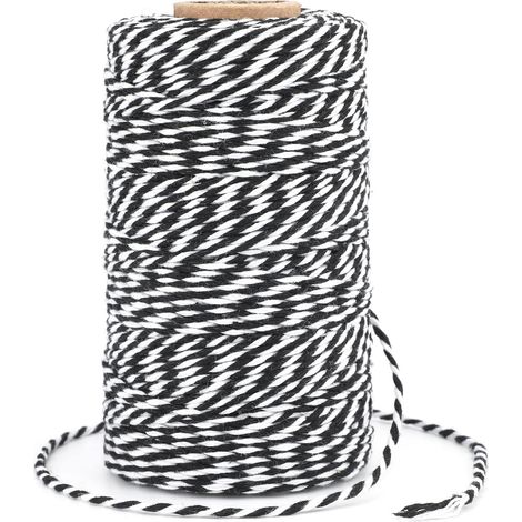 1 Rouleau Ficelle Coton 100M Noir Et Blanc Corde Durable Pour Cuisson Boucherie Emballage Cadeau Noel Bricolage Decoration