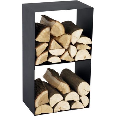 Range bûches CASEY en acier noir à 2 étages 45x30x80 cm (1/5)