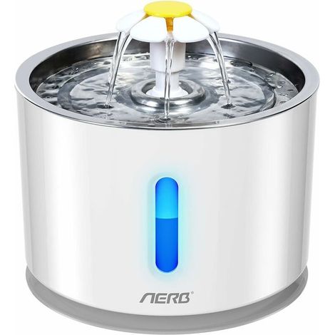 Fontaine à eau pour chat et petit chien – Distributeur silencieux 2,4L en acier inoxydable – Filtration triple avec charbon actif – Veilleuse LED (1/4)