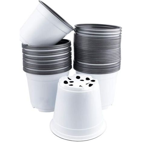 Lot de 50 Pots de Fleurs en Plastique de 15 cm pour semis de Jardin (Blanc) (1/5)