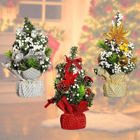 Sapin de Noël de table miniature en 3 pièces avec décorations, mini sapin de Noël artificiel, 22 cm, idéal pour décorer soi-même votre chambre, une fête ou pour créer des décorations de Noël enneigées (1/5)