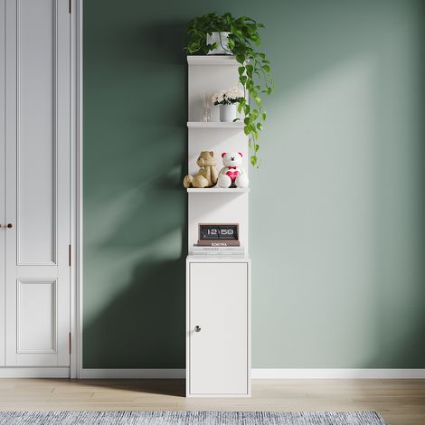 ELEGANT Shelves, Display Storage Rack Free Standing Shelf Unit with 1 Large Sliding Door Storage Cabinet and Open Partition Shelves, White, 300×580×1600mm (1/5)