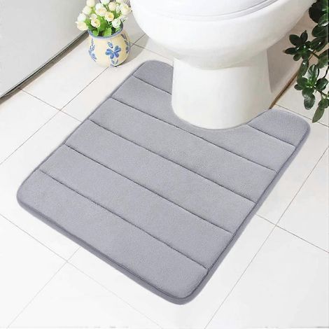 Tapis de bain en mousse à mémoire de forme grise, 50 x 60 cm, dos antidérapant, doux et absorbant, pour WC et salle de bain. (1/5)