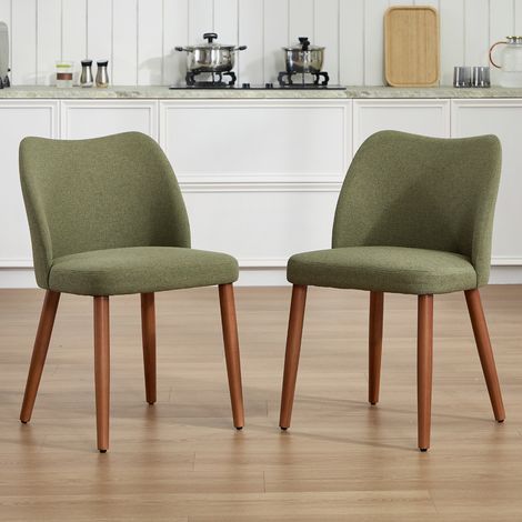 Wahson Lot de 2 Chaises de Salle à Manger en Lin, Chaise Rembourrée pour Maison et Cuisine, Chaise de Cuisine avec Pieds en Bois, Vert