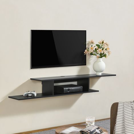 Estantería de pared para TV Støvring 4 compartimentos aglomerado 21 x 150 x 25 cm - Negro [en.casa] (1/5)