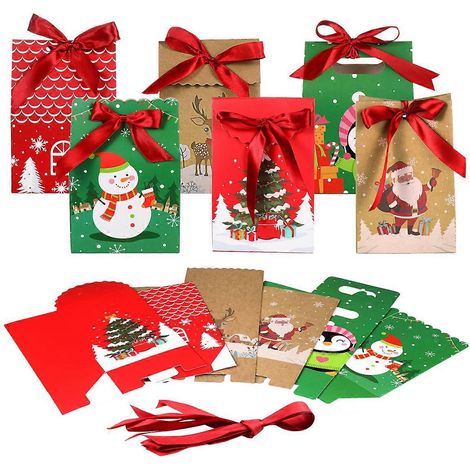 STOBOK Lot de 24 boîtes à bonbons de Noël, boîtes cadeaux festives en papier avec 24 rubans, boîtes légères et portables pour bonbons, biscuits et friandises de Noël.