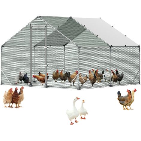 Enclos Poulailler en Métal 3x3x2 m Parc Grillagé pour Poules, Canards, Lapins, Oies, Usage Extérieur, Jardin, Ferme, avec Bâche Imperméable, Cadre Robuste, Toit en Pente, Porte Verrouillable (1/5)