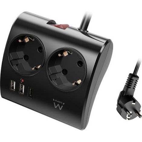 Ewent EW3871 Kompakte Steckdosenleiste Schwarz mit USB-C