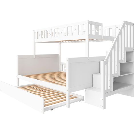 Litera infantil 90 x 200 / 140 x 200 cm blanca con escalera, cama nido y lamas (1/5)