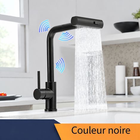 Robinet mitigeur de cuisine tactile intelligent noir mat avec douchette extractible évier rotatif eau chaude et froide 1,7 kg – Livraison gratuite (1/5)