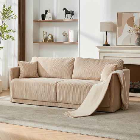 Sofá convertible multifuncional (182x88x84 cm), asiento acolchado, estructura metálica, tejido de pana beige (1/5)