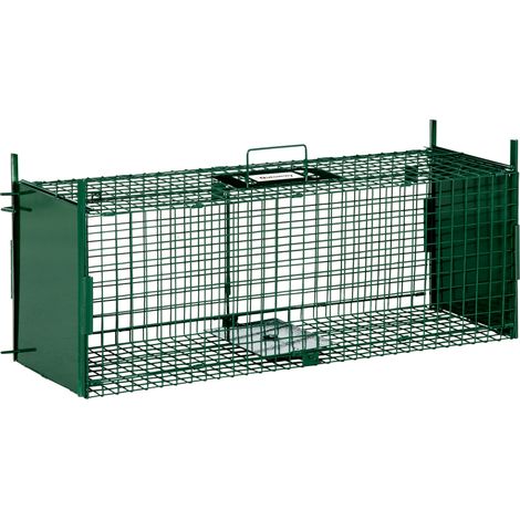Piège à animaux vivants petite double porte poignée 80x25x30cm vert foncé