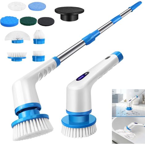 Brosse de nettoyage électrique puissante, conception sans fil, adaptée au nettoyage de la salle de bain / cuisine/voiture / fenêtre/sol / carrelage, équipée d'une tige d'extension réglable et d'une tê (1/5)