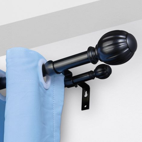 Tringle à double barre, réglable de 91,4 à 182,9 cm, finitions rondes noires, diamètres 2,5 cm et 1,9 cm, pour rideaux voilage et occultants. (1/5)