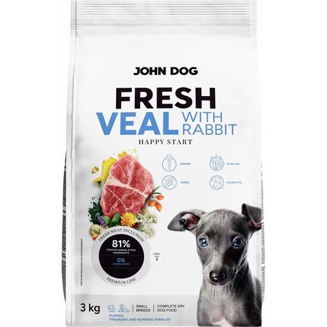 Croquettes pour chiot John Dog au veau frais et au lapin, 3 kg