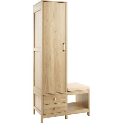 Hallway Cabinet Light Brown Particle Board MDF Melamine Finish with 2 Drawers Rack Open Shelve and Seat Tall GRAFTON (1/5)