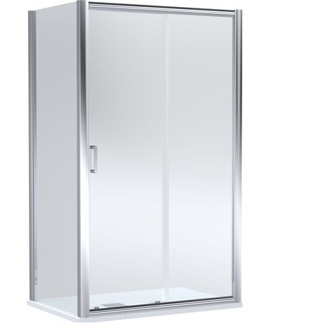 Balterley Ellenhall Sliding Shower Door with 6mm Glass, Side Panel & Slimline 1200x800mm Shower Tray, Chrome/White