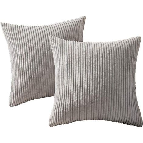 Set di due fodere per cuscini in velluto a coste,45 x 45 cm,Fodera per cuscino da divano,Fodera per cuscino da divano,Grigio chiaro (1/5)