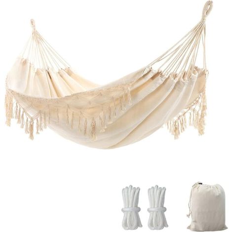 Boho-Hängematte für 2 Personen, Tragkraft bis zu 204 kg, tragbar mit Tragetasche für Terrasse, Garten, Hof und Innenbereich - Crezuo