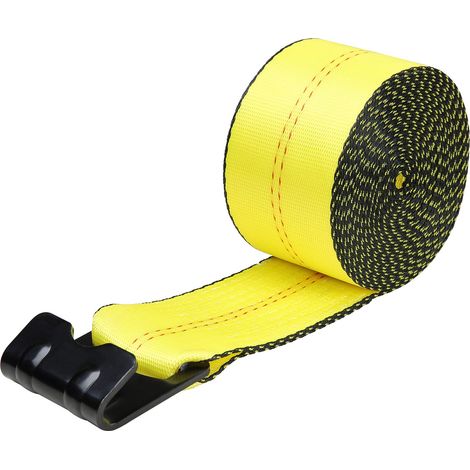 Sangles de treuil, 10,2 x 9,1 m, charge 2722 kg, résistance 8165 kg, crochet plat, arrimage pour remorques, fermes, secours, protection d'arbre, jaune (lot de 4) (1/5)