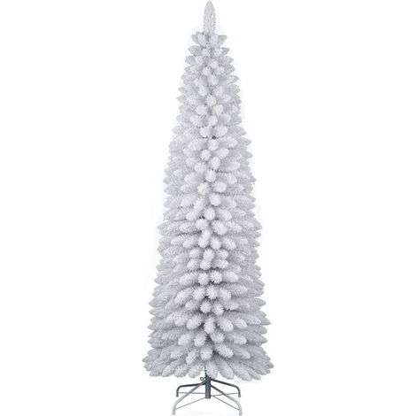 Albero di Natale Artificiale Slim Floccato Realistico Innevato 210 cm 442 Rami Bianco Effetto Neve (1/2)