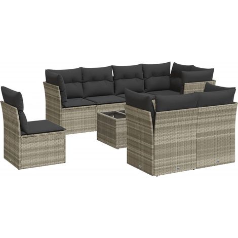 Maison Exclusive - Set muebles jardín 9 pzas y cojines ratán sint (1/3)