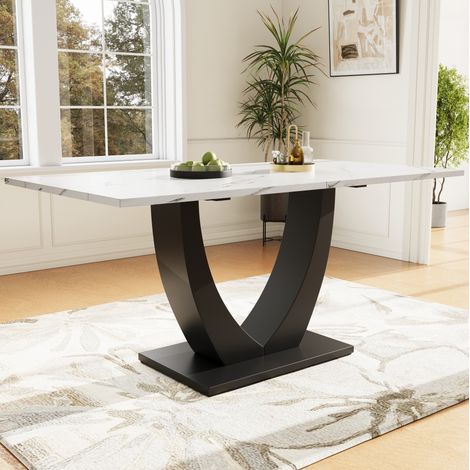 140 x 75.5cm Esstisch,(1-St), moderner Küchentisch, Gestell aus Metall Rechteckiger Esstisch aus Moderner Marmormuster Küchentisch mit verstellbaren Füßen für Esszimmer Wohnzimmer, Weiß/Schwarz (1/5)