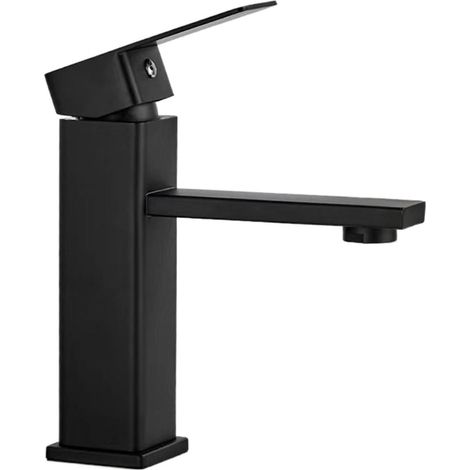 Robinet de cuisine Robinet de lavabo noir court ou haut, robinet chaud et froid à support monté sur pont, robinet moderne en acier inoxydable(29A86-DI) (1/5)