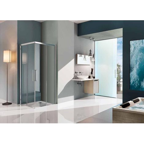 Samo - Paroi de douche d'angle ouverture coulissante 77-79 cm profilé blanc transparent version droite - Europa SP