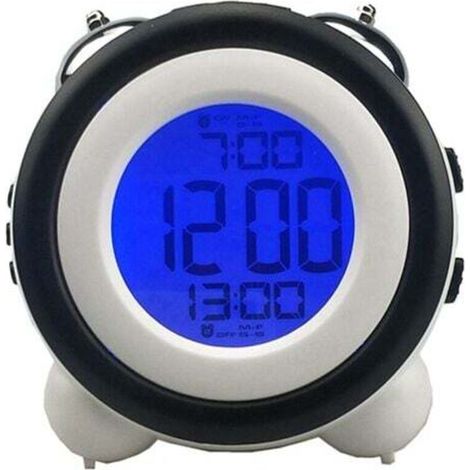 UlisemRéveil Intelligent, Lampe de Chevet en métal à Double Cloche, veilleuse avec capteur Intelligent, réveil électronique, Horloge Lumineuse pour Enfant (Noir)