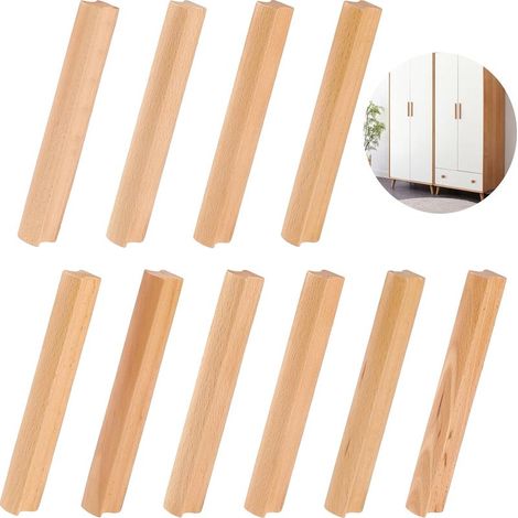 10 maniglie in legno per mobili, maniglie in legno per armadi, interasse fori 160 mm, maniglie per cassetti da cucina, maniglie in legno massello per mobili, per porte, cassetti, armadi (1/5)