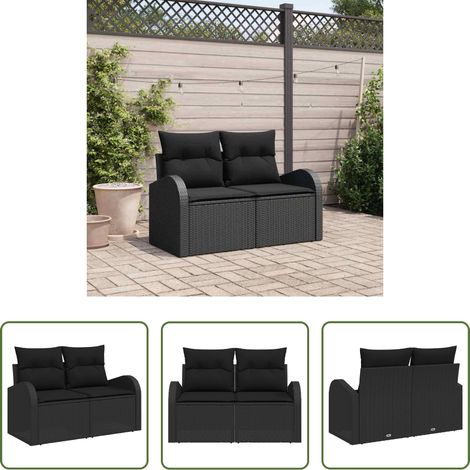 Canapé extérieur - Canapé de jardin avec coussin Noir 124 x 62 x 69cm polyrotin (1/5)