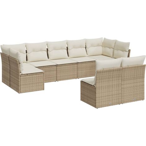Set Divano da Giardino 9 pz con Cuscini Beige in Polyrattan vidaXL (1/3)