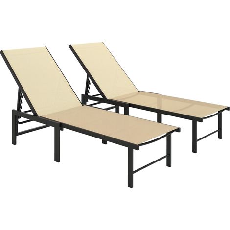 Set of Two Reclining Sun Loungers - Khaki