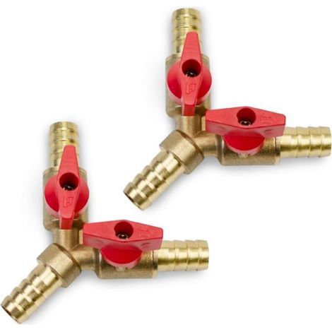 Set aus 2 Messing-3-Wege-Kugelhähnen, Y-Stücken mit 2 Schaltern – für präzises Absperren. (1/5)