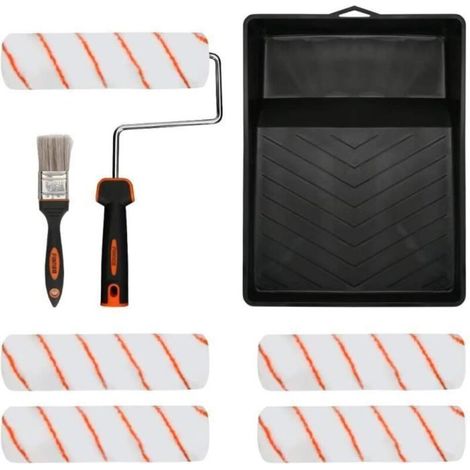Kit de Rouleau de Peinture et Pinceau Peinture Mur et Plafond 8Pcs avec Reservoir Poignée à Rouleau Bac Peinture Manchons de