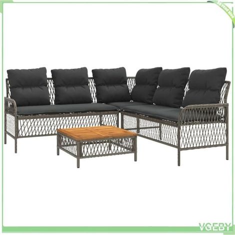 Salon de jardin 2 pcs - FAFEICY - 368734 - Résine tressée gris - Coussins déhoussables - Table acacia 55x55 cm (1/5)