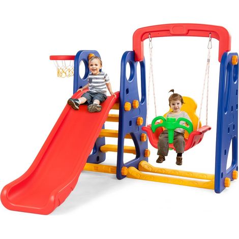3 in 1 Toddler Slide and Swing Set Climber Slide Playset with Basketball Hoop (1/5)