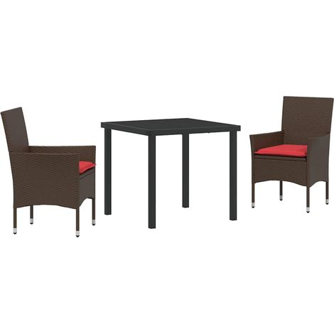 Table and Chair Set with Cushion 3 pcs Brown PE Rattan vidaXL (1/5)