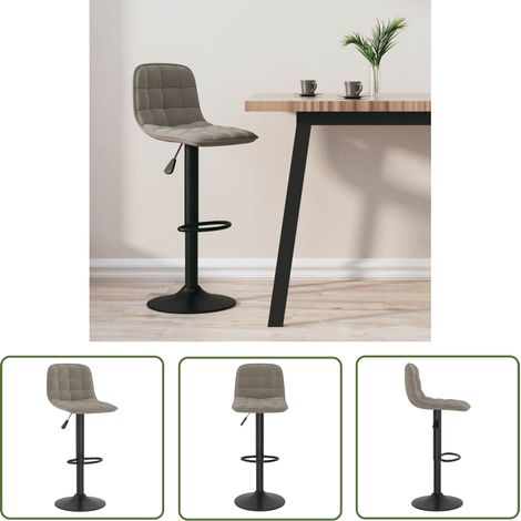 The Living Store Tabouret de bar Gris clair Velours - Tabouret De Bar - Tabouret De Comptoir - Chaise De Bar - Fauteuil De Bar - Siège Pivotant (1/5)