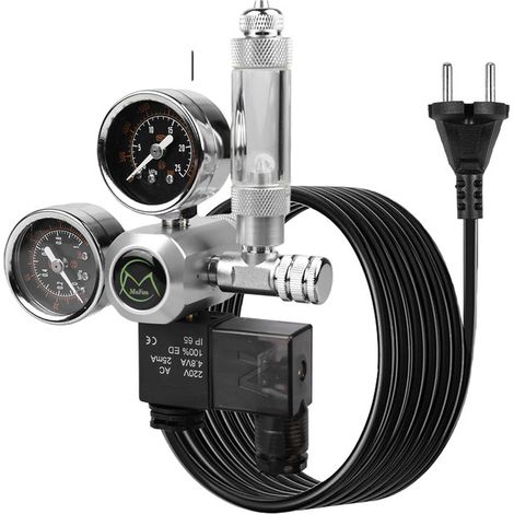Régulateur CO2 pour Aquarium avec Électrovanne Double Manomètre et Compte-bulles Anti-retour Système de Diffusion de CO2 pour Plantes Aquatiques