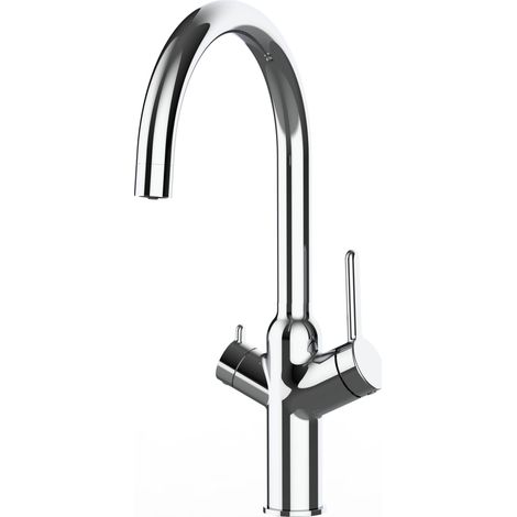Rubinetto 3 vie miscelatore cucina cromato con canale separato per acqua filtrata, canna a U - Serie BOD