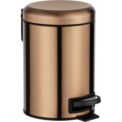 Wenko – Poubelle de salle de bain à pédale 3l – Acier inox avec revêtement anti-empreintes – Dimensions 17x25x22,5cm – Coloris cuivre métallique mat