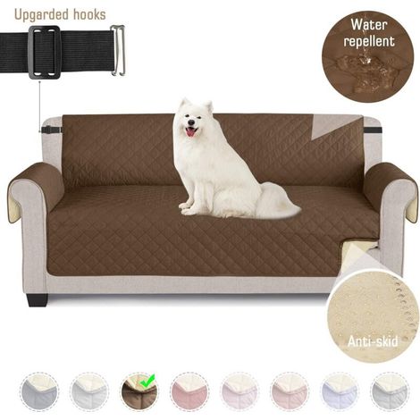 Housse de canapé imperméable avec bandes élastiques antidérapantes pour chiens et autres animaux de compagnie, protection contre l'usure (marron, 3 places)