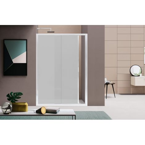 Nicchia doccia 150 cm scorrevole con profili in alluminio bianco opaco e finitura pannelli satinato acqua - America 4