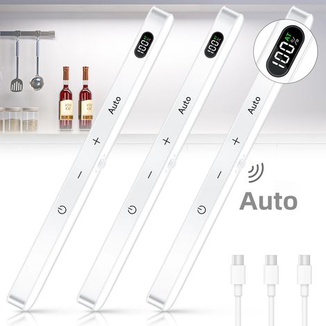(3 pièces) Veilleuse LED sans fil rechargeable avec bande lumineuse tactile et indicateur de niveau de batterie (1/5)