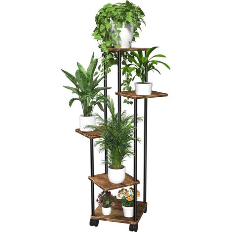 Support Plantes Intérieur À 5 Niveaux Étagère Plantes avec Roues Amovibles Porte Plante Extérieur, Meuble Plante pour Decoration Salon, Balcon, Jardin (1/5)