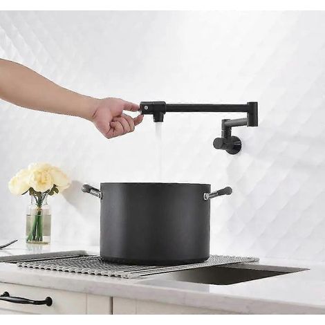 Robinet de cuisine mural pliable et élégant, mitigeur de cuisine monotrou avec bec pivotant et pliable, finition chromée et dorée - WELLNGS (1/5)