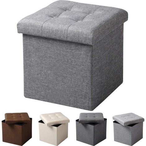 WOLTU Pouf Contenitore Sgabello Pieghevole Poggiapiedi Sedia a Cubo Cassapanca Grigio chiaro (1/5)